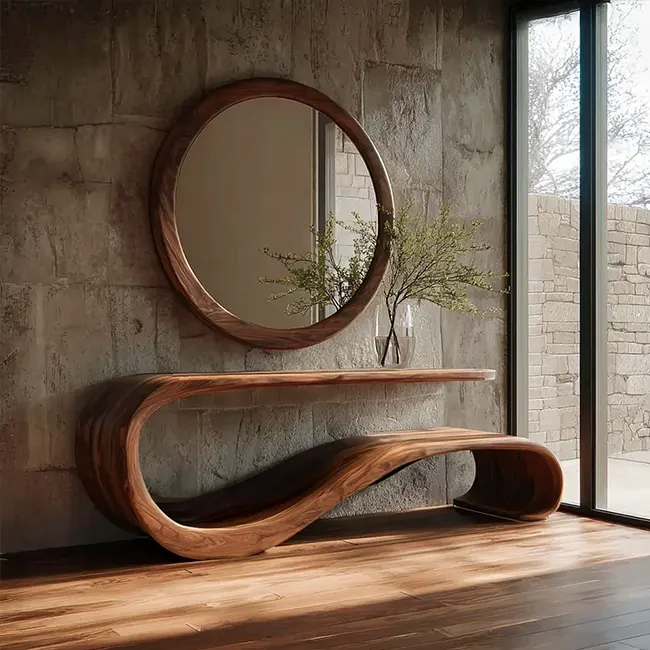 Menuiserie bois sur mesure console en bois sculpté avec 8miroir