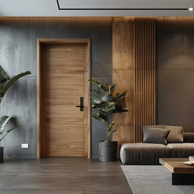 porte intérieur en bois plaqué chêne avec habillage mural