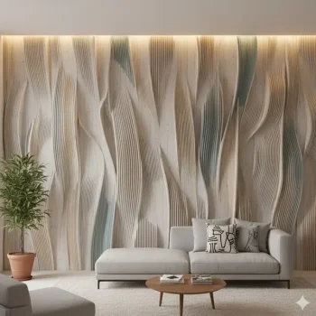 habillage mural en tapisserie marocaine contemporaine avec tissus décoratifs et finitions textiles dans un intérieur résidentiel élégant